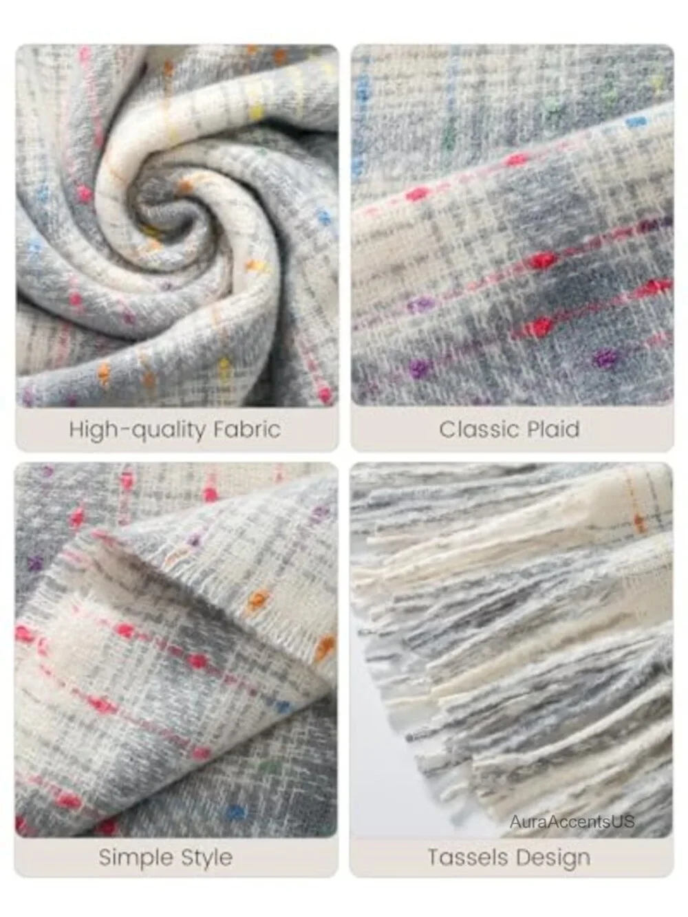 Women's Cozy Blanket Scarf Winter Wrap Shawl with Tassels Soft Anti-Pilling